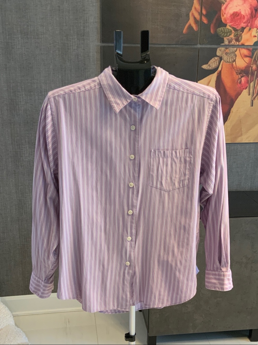 L.L. Bean Lavender Blue and White Striped Button-Down Shirt M